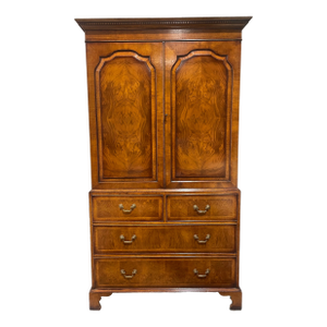 Vintage Burled Walnut Armoire With Brass Hardware
