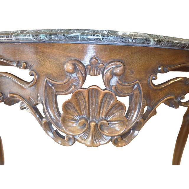Late 20th Century Sherrill Made in Italy Carved Wood & Marble Console Table For Sale - Image 9 of 10