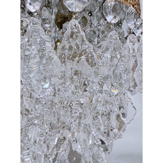 Vintage Filigree Floral Brass Rim With French Pendalogue Crystal Chandelier For Sale - Image 4 of 8