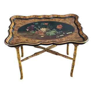 English Scalloped Tole Tray on Stand With Floral and Shell Motif, Circa 1830 For Sale