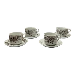 Early 20th Century J&g Meakin Aesthetic Movement Essex Pattern Teacups & Saucers Set- 8 Pieces