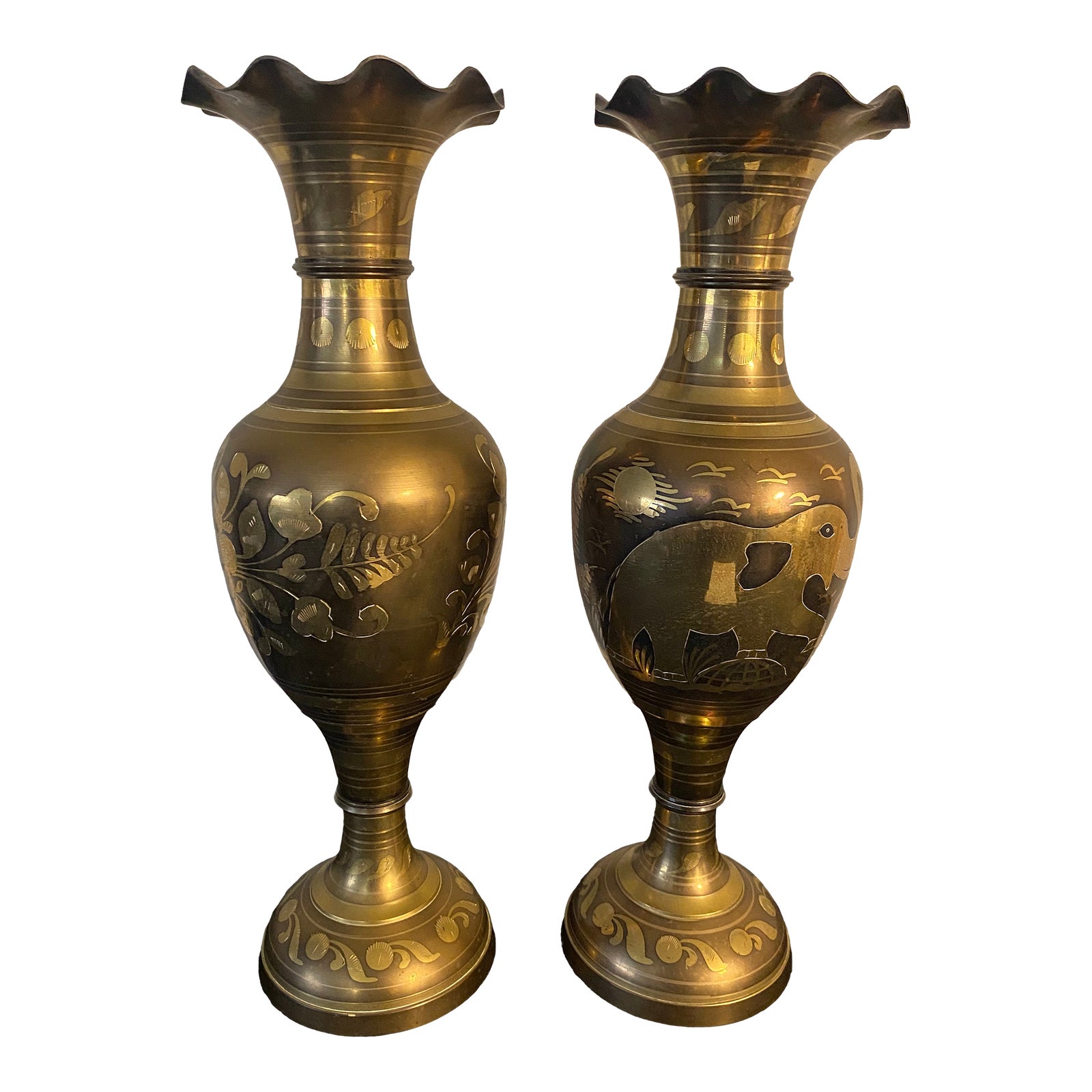 Large Late 20th Century Etched Brass Vases, India a Pair Chairish