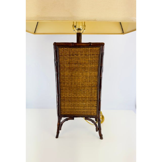 Vintage British Colonial Bamboo & Woven Rattan Table Lamp For Sale In Little Rock - Image 6 of 13