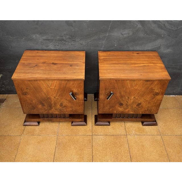 Wood Art Deco Nightstands with Figured Wood Veneer, 1940s, Set of 2 For Sale - Image 7 of 18