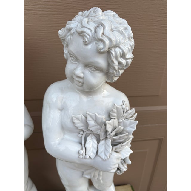 Italian White Porcelain Allegorical Four Seasons Putti, Set of Four, Mid-20th Century For Sale - Image 14 of 18