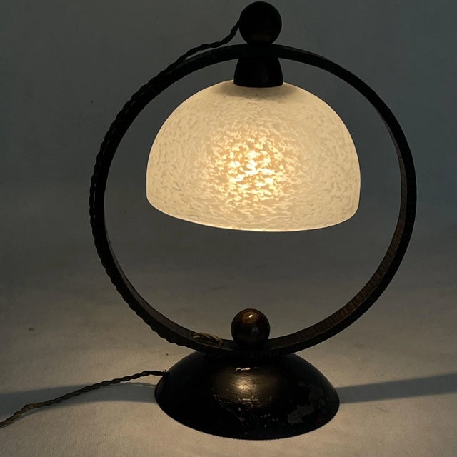 Art Deco Wrought Iron Table Lamp attributed to Schneider, 1930s For Sale - Image 3 of 7