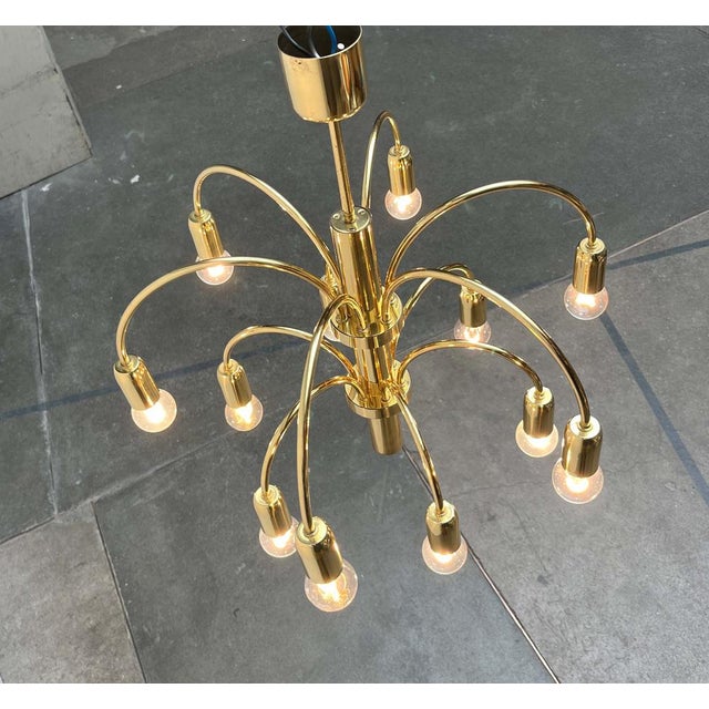 Vintage German Brass Chandelier from Star Leuchten, 1970s For Sale - Image 3 of 18