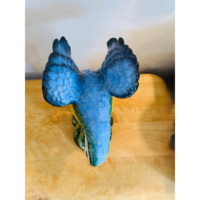 Large Hand-Painted Majolica Ceramic Macaw Sculpture For Sale - Image 10 of 11