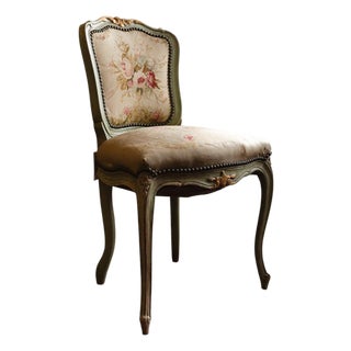 Louis XV Style Painted Side Chair With Floral Tapestry For Sale