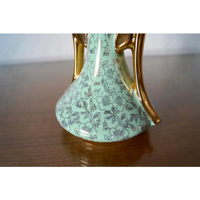 Turquoise 1950’s Mid-Century Modern Small Ceramic & 22k Gold Vase For Sale - Image 8 of 11