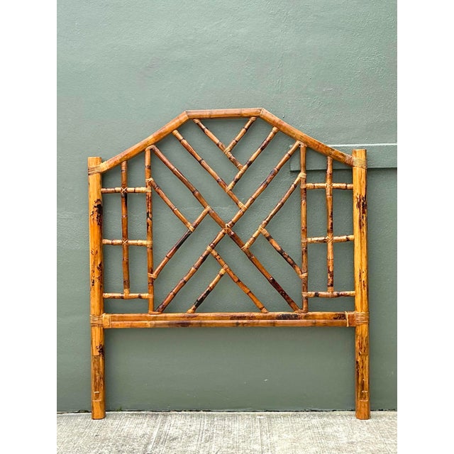 Vintage Kenian Burnt Bamboo a Chinese Chippendale Queen Headboard For Sale - Image 12 of 12