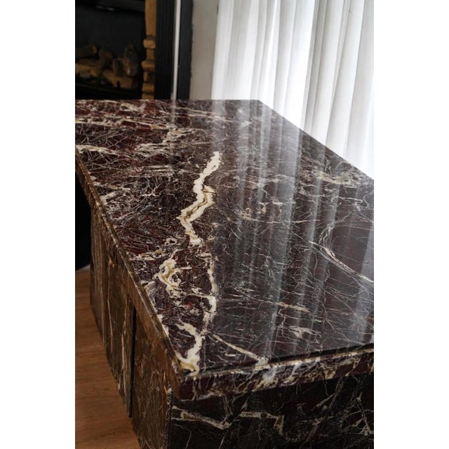Modern Vintage Rosso Levanto Marble Dining Table | Italian Pedestal Plinth Desk, Four-Seater For Sale - Image 3 of 10