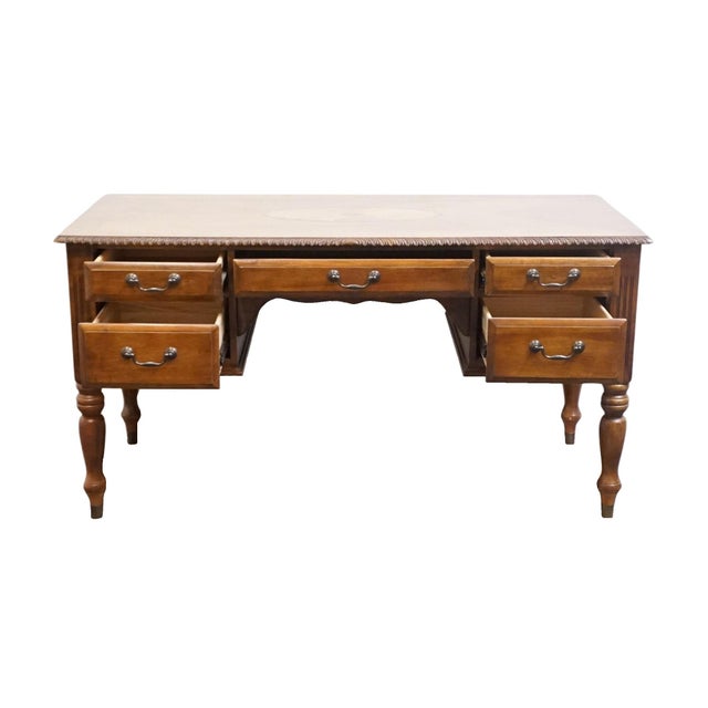 Late 20th Century High End Contemporary Traditional 60" Computer Desk W. Sunburst Marquetry Top For Sale - Image 5 of 17