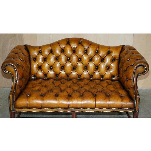Antique Brown Leather Chesterfield Library Living Room Set, Set of 4 For Sale - Image 13 of 18
