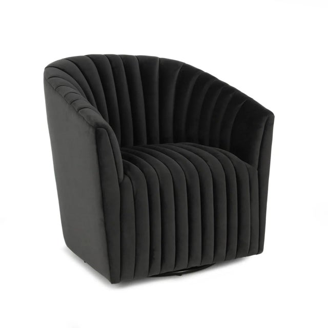 Dark Gray Slate Grey Velvet Swivel Chair For Sale - Image 8 of 11