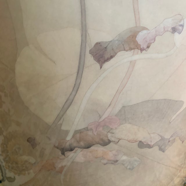 Paper 1970s French Laquere Martin Lily Pad Design Hand-Painted and Lacquered Parchment Drum Table For Sale - Image 7 of 10