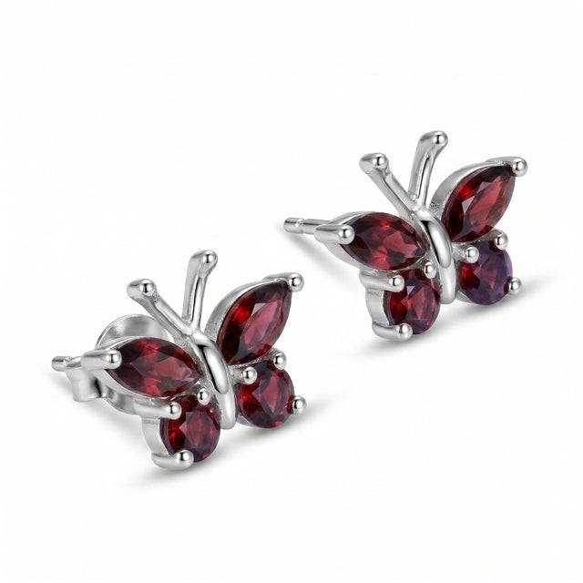 Contemporary Red Garnet Butterfly Style Studs - Unique Earlobe Woman Studs - A Pair For Sale - Image 3 of 3