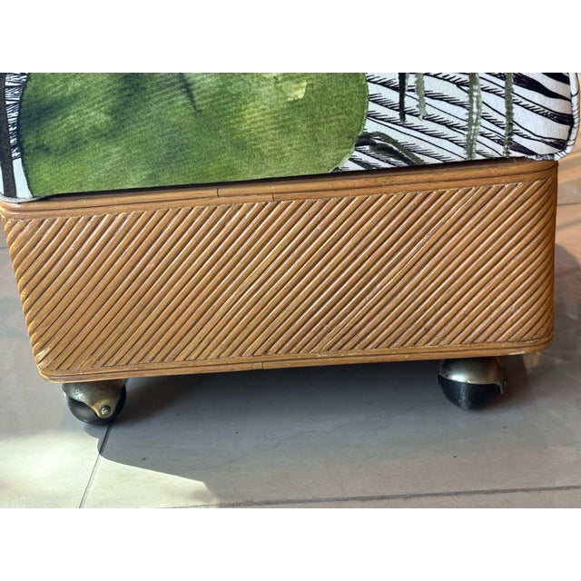 Brown Vintage Pair Pencil Reed Rattan Benches Ottomans Stools Coastal Palm Beach For Sale - Image 8 of 12