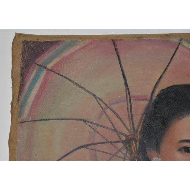 1940s Young Asian Woman Oil on Canvas C.1940s For Sale - Image 5 of 10