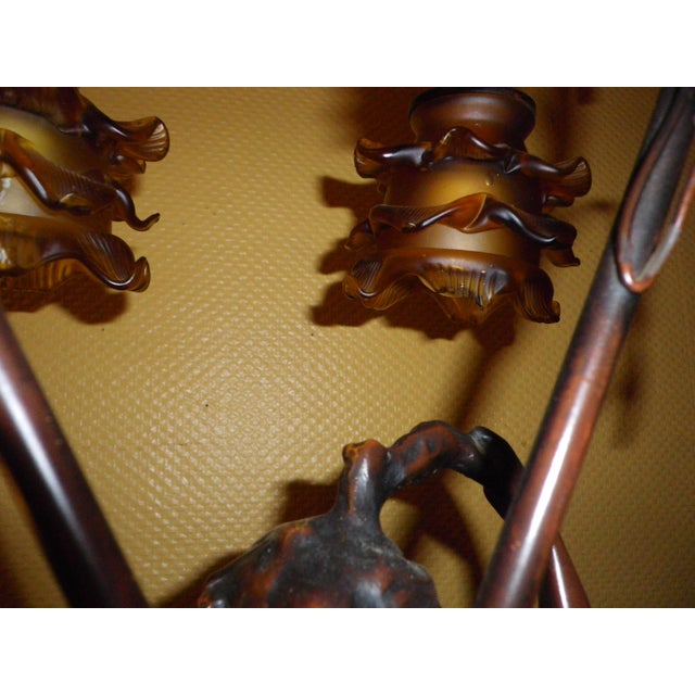 Sculpture of Putti Table Lamp with Amber Molded Glass Tulip Shades in the style of Aug. Moreau, 1890s For Sale - Image 16 of 18