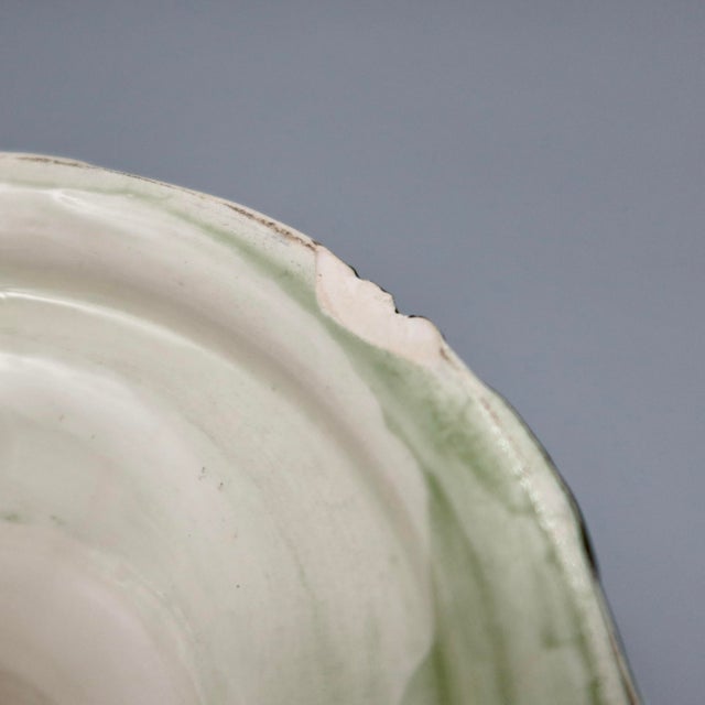 Ceramic Vintage Italian Bassano Majolica Green Leaf Pedestal Compote Bowl — Made in Italy For Sale - Image 7 of 9