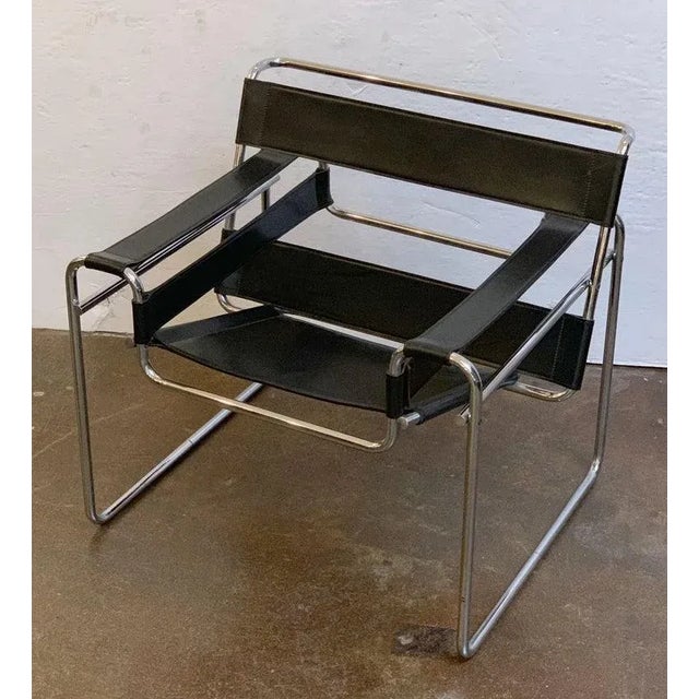 Modern Modernist Leather Chair With Chrome Frame For Sale - Image 3 of 13