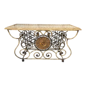 1980s Vintage Spaniard Style Wrought Iron Console Table With Wine Storage