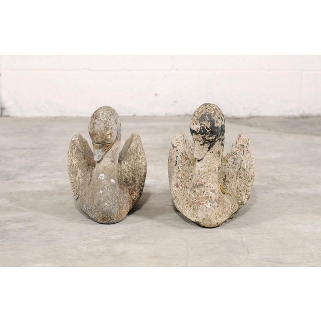 Gray Vintage Pair of Stone Swan Planters From England For Sale - Image 8 of 11
