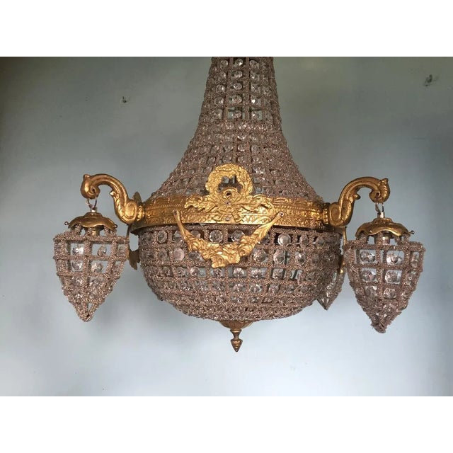 Late 20thC French Louis XVI Gold Swan Beaded Chandelier For Sale - Image 4 of 13