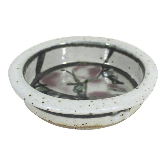 Vintage Signed Eva Mlcak Studio Pottery Dish Candle Holder Bottle Coster Nut Bowl For Sale