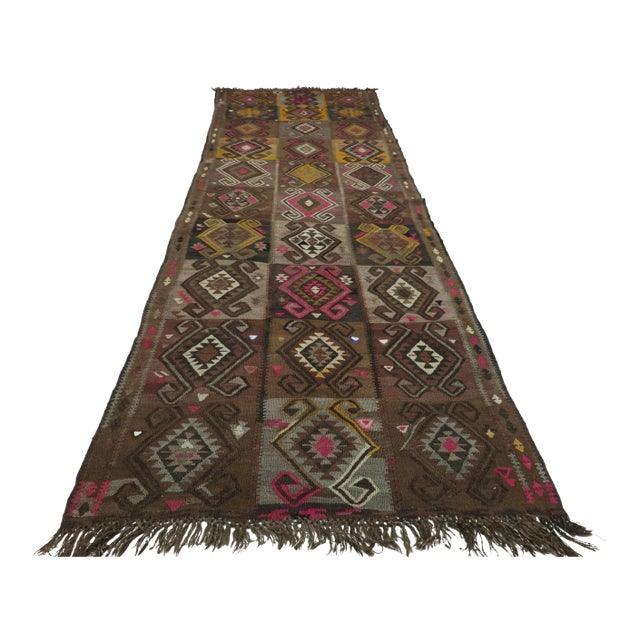Vintage Turkish Kilim Rug-4′5″ × 13′3″ For Sale