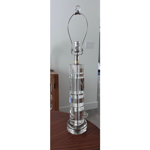 Late 20th Century Ralph Lauren Crystal Column Table Lamps and Shades- A Pair For Sale - Image 5 of 8