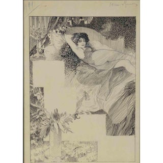Nude Woman, Mid-20th Century, Ink and Pencil Drawing, Framed For Sale