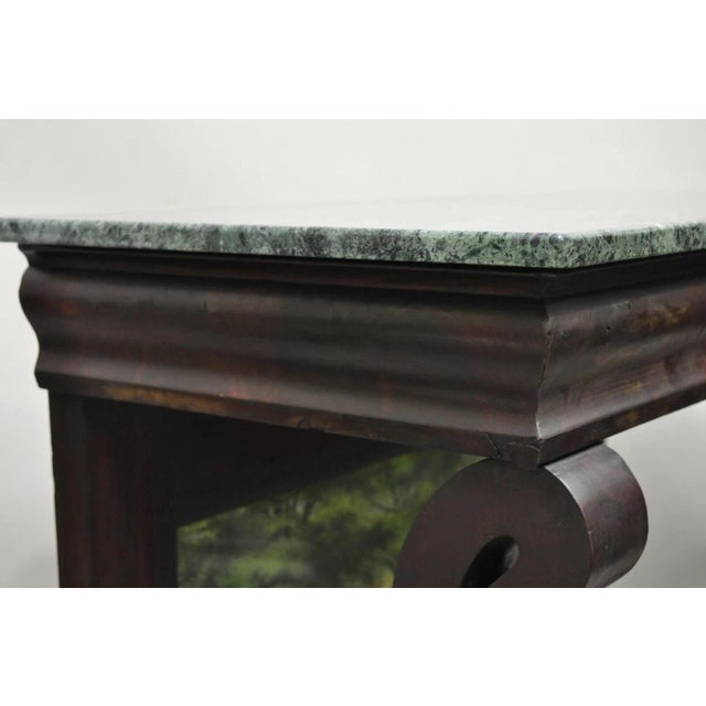 Wood Late 19th Century Antique American Empire Mahogany Green Marble Top Console Hall Table For Sale - Image 7 of 11