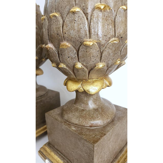 Lamp Pair Large Artichokes Finials Restored For Sale In Miami - Image 6 of 11