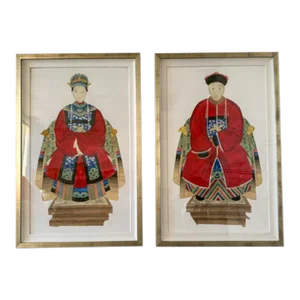 Neiman Marcus Regal Asian Figure Statuette Print I & II, Framed - Set of 2