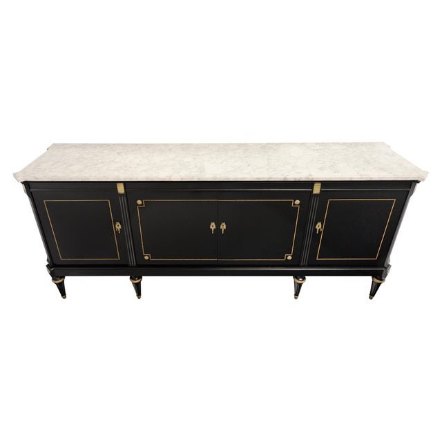 French French Louis XVI Style Ebonized Mahogany Breakfront Enfilade With Carrara Marble, Circa 1920 For Sale - Image 3 of 9
