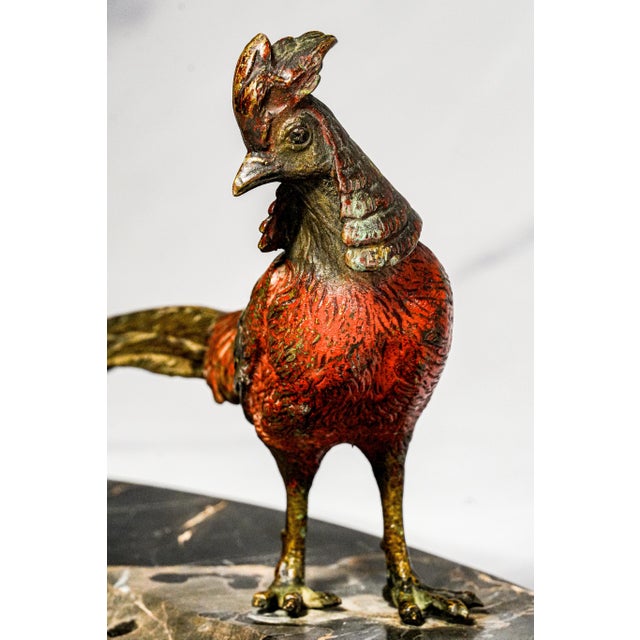 1920s Impressive Antique Austrian Bronze Pheasant Sculpture Statue Black Veined Marble Desk Dresser Tray Catchall Art Deco Home Decor For Sale - Image 5 of 17