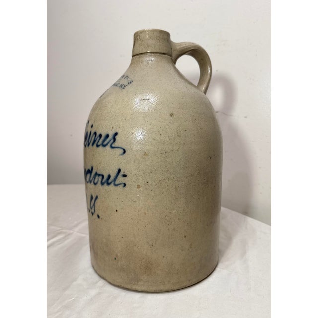 Antique 1800s Antique Ottman Bros. Ny Stoneware Salt Glazed Cobalt Pottery 2 Jug For Sale - Image 10 of 11