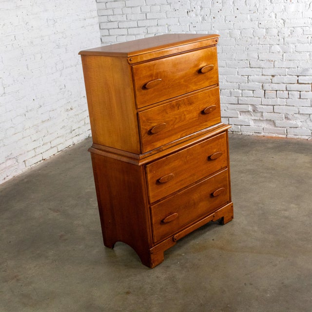 Mid-Century Modern 1930s to 1950s Transitional Solid Maple Tall Chest of Drawers With Hand Carved Pulls For Sale - Image 3 of 18