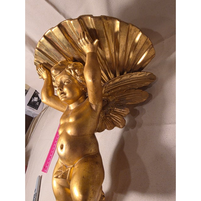 Gold Antique Giltwood Cherub Wall Bracket Shelf For Sale - Image 8 of 14