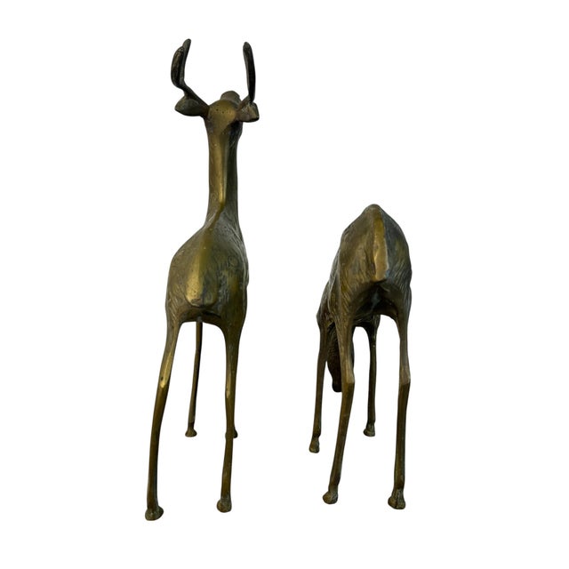 Set of 2 Mid Century Brass Deer Figurines, Buck & Doe For Sale - Image 10 of 15