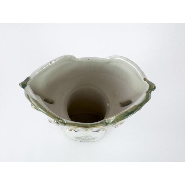 Ivory Art Nouveau Porcelain Floral Vase With Gilded Handles, C. 1900 For Sale - Image 8 of 17