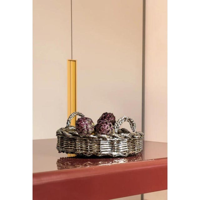 Not Yet Made - Made To Order El 05 Decorative Basket in Metal-Plated Hand-Woven Wicker by Caspal For Sale - Image 5 of 8