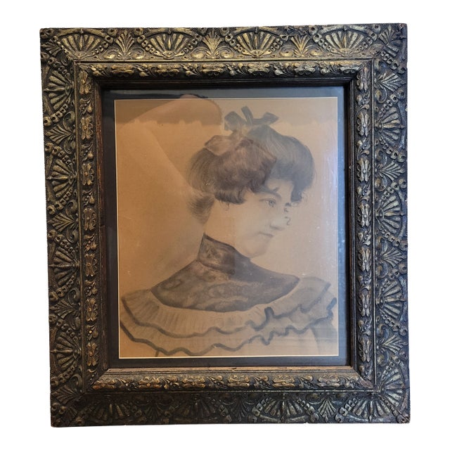 Antique Portrait of a Women Muted Pallet in Ornate Frame & Matted For Sale