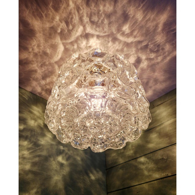 Ceiling Light in Brass and Textured Clear Glass by Helena Tynell for Glashütte Limburg, 1970 For Sale - Image 4 of 16