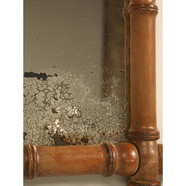 Glass Petite Antique Continental Mirror in Faux Bamboo Frame Original Patina Glass For Sale - Image 7 of 9