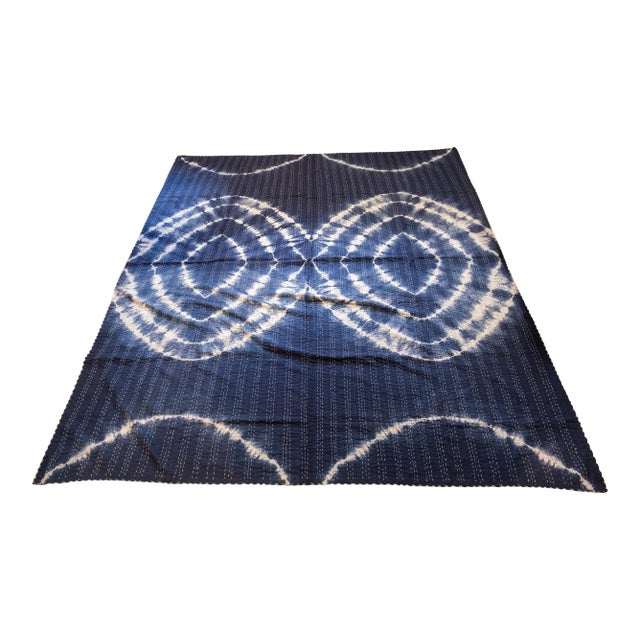 Boho Chic Tie Dyed Blue Kantha For Sale