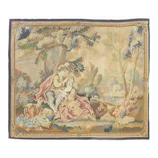 Antique 19th Century Square French Aubusson Tapestry Lovers For Sale