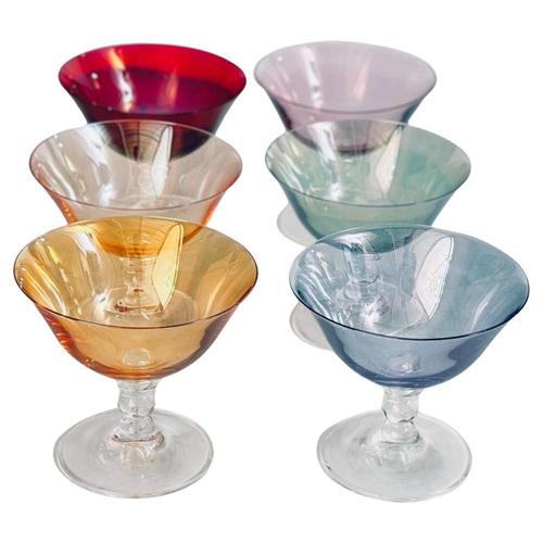 Vintage Chromatic Colored Champagne Glasses, Set of 6 For Sale - Image 16 of 16